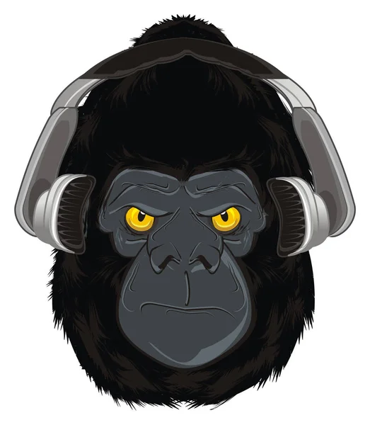 Rosto Maligno Gorila Com Fones Ouvido — Fotografia de Stock