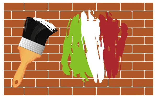 Pennello Con Bandiera Italiana Sul Muro — Foto Stock