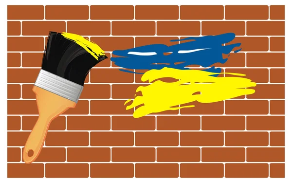 Pennello Con Bandiera Ucraina Sul Muro — Foto Stock