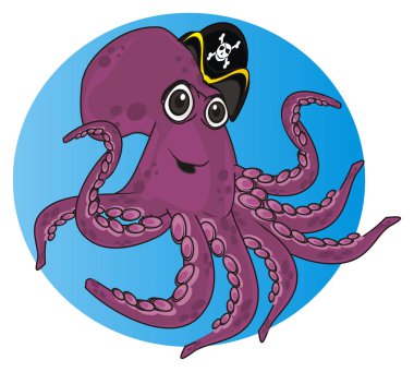 su üzerinde şapkalı mutlu mor ahtapot