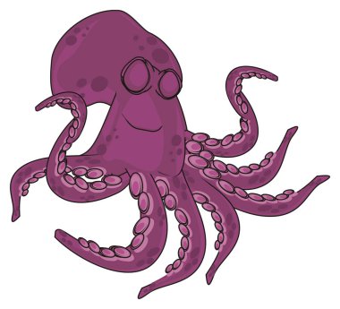 kapalı gözlerle mutlu mor ahtapot