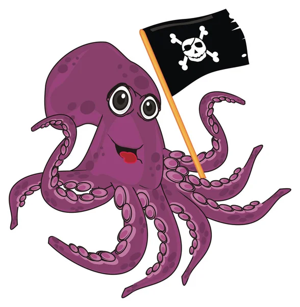 Μωβ Χταπόδι Κατέχει Ένα Pirat Της Σημαίας — Φωτογραφία Αρχείου