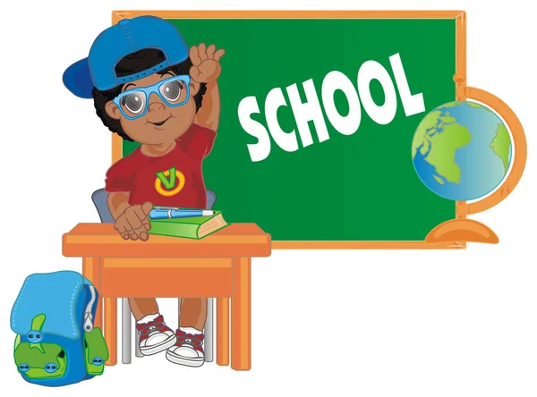 African American Schoolboy Desk Word School — Stock Photo, Image