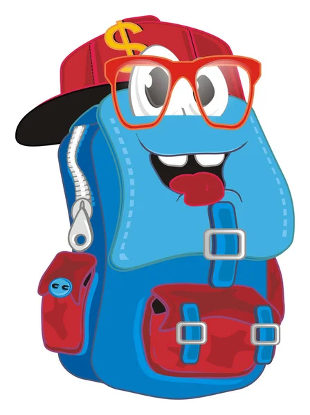 微笑学校背包在红帽和眼镜 — 图库照片