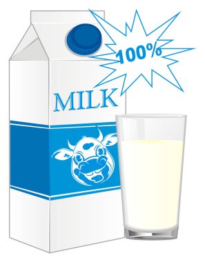 carton of milk and full glass of milk clipart