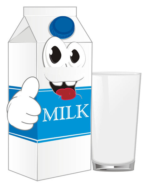 carton of milk with empty glass and gesture