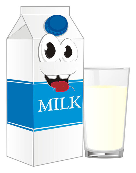 funny carton of milk with glass