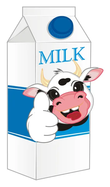 smiling cow peek up from carton of milk