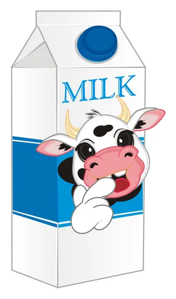 Šťastný Cow Podívat Kartonu Mléka — Stock fotografie
