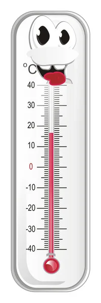 Lächelnder Thermometerständer Auf Weißem Hintergrund — Stockfoto