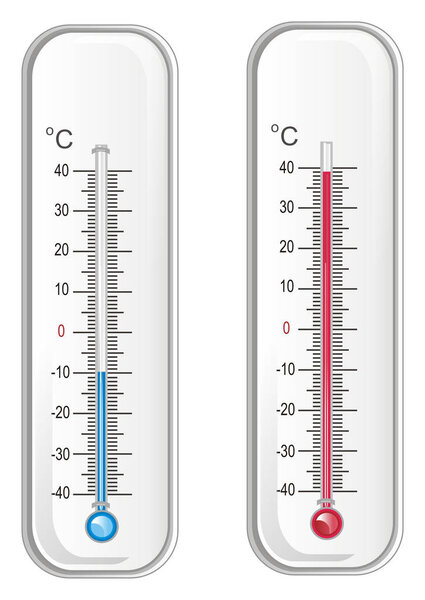 winter and summer thermometers stands together