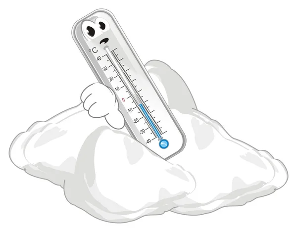 Trauriges Thermometer Zeigt Geste Und Liegt Schnee — Stockfoto