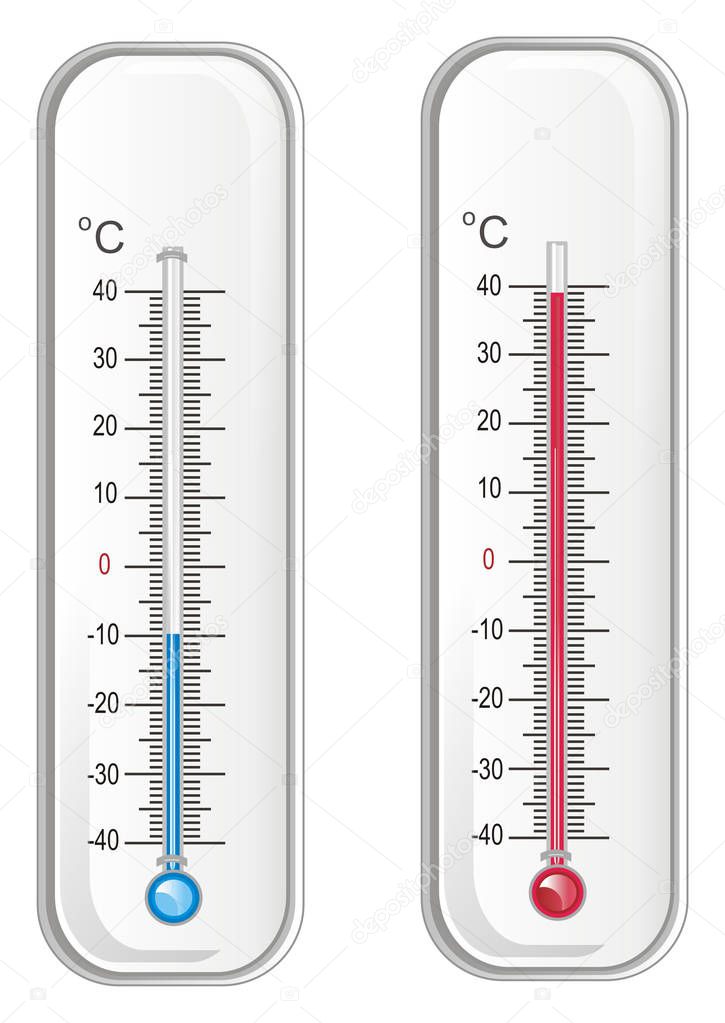 winter and summer thermometers stands together