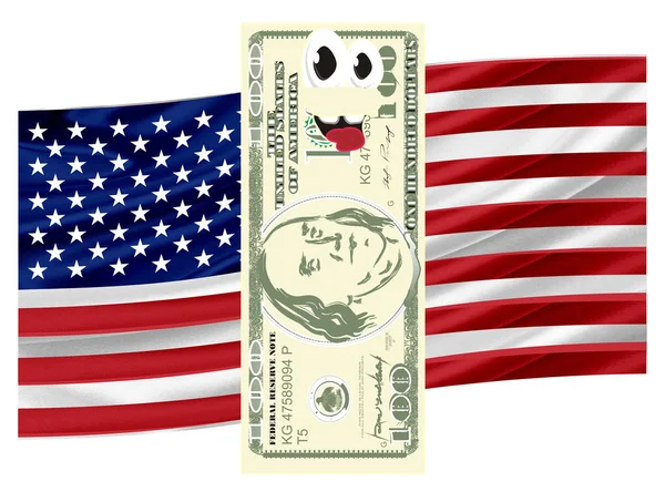 Glücklich Usa Dollar Mit Usa Flagge — Stockfoto