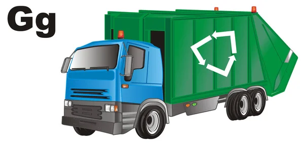 garbage truck with two black letters g