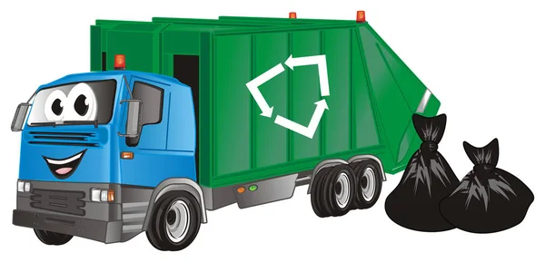 Caminhão Lixo Feliz Com Sacos Lixo — Fotografia de Stock