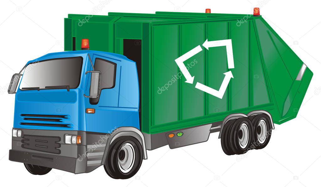 garbage truck with ecology sign stand