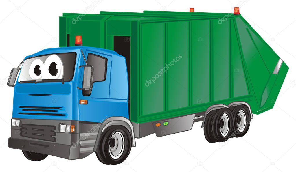face of garbage truck with out emotion