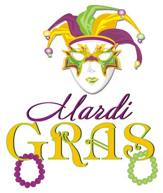 Mardi gras maskesi ve renkli harfler