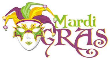 mardi gras ve harflerden oluşan renkli maskesi