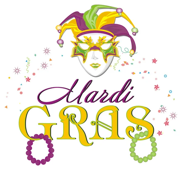 Mardi Gras Maski Symboli Słowa — Zdjęcie stockowe