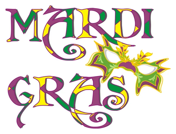 Kolorowe Słowa Mardi Gras Kolorowe Maski — Zdjęcie stockowe