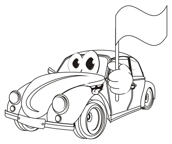 coloring smiling bug car hold a flag