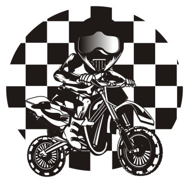 siyah ve beyaz spor bisikleti rider ve motokros ve bitiş bayrakları