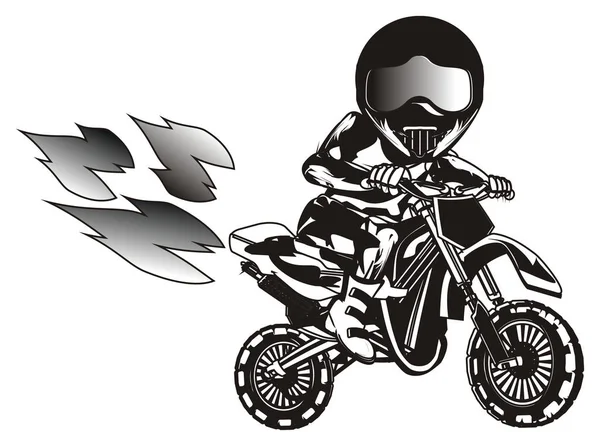 Black White Sport Bike Rider Motocross Fire — Stock Photo, Image