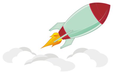 bir yangın ve bulutlar ile uçan roket