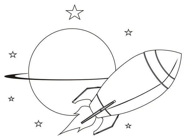 Раскраска Летающей Ракеты Звездами Планетой — стоковое фото