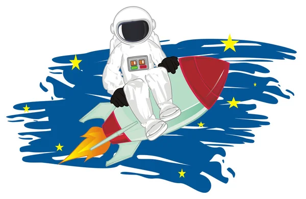 Cosmonauta Foguete Blye Céu Com Estrelas — Fotografia de Stock