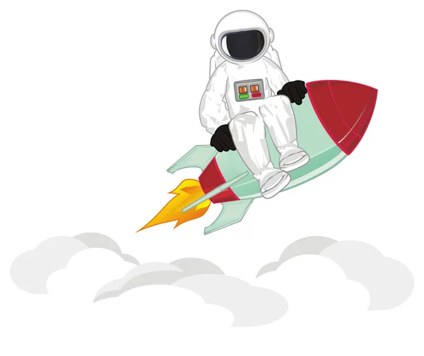 Kosmonaut Auf Rakete Und Grauen Wolken — Stockfoto