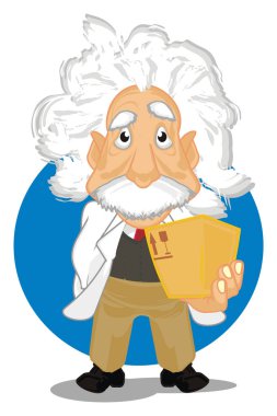 Albert Einstein stand ve bir kutu tutun