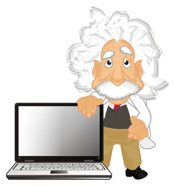 Albert Einstein Met Grote Laptop — Stockfoto