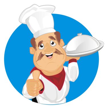 mavi işareti üzerinden çanak göz ile mutlu aşçı