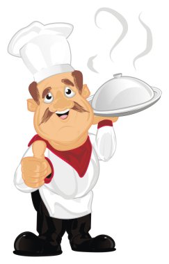 çiftleri ile çanak ile mutlu aşçı