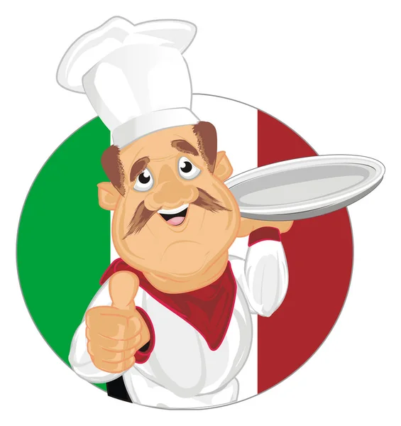 Счастливый Повар Блюдом Флагом Италии — стоковое фото