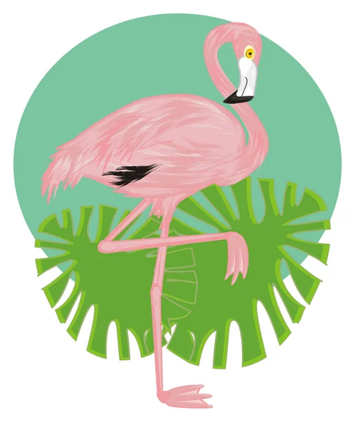 Roze Flamingo Met Bladeren Teken — Stockfoto