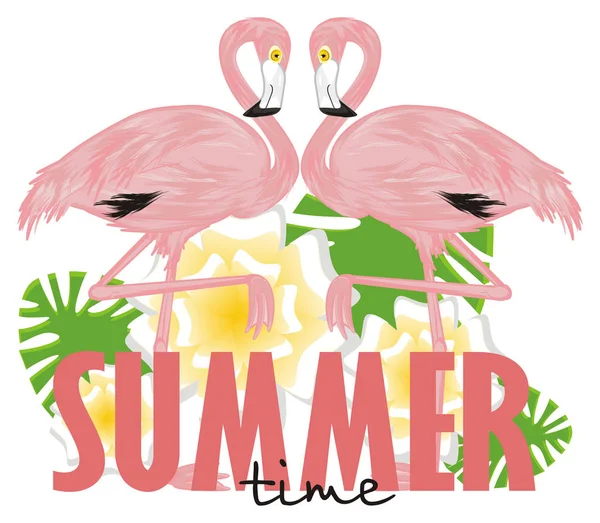 Dois Flamingo Rosa Horário Verão — Fotografia de Stock