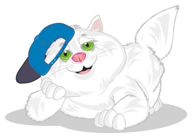 şişman kedi mavi şapkalı gülümseyen