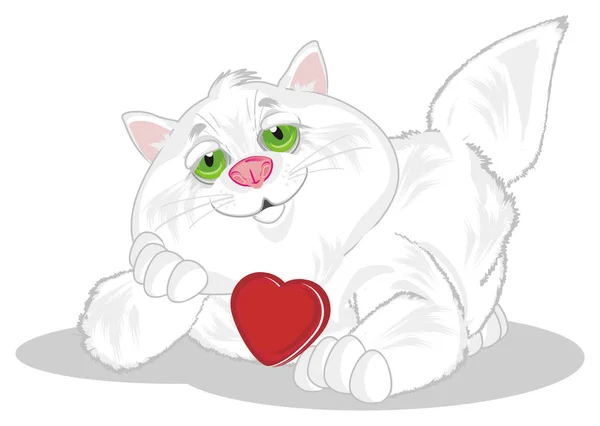 Lächelnde Dicke Katze Mit Großem Roten Herz — Stockfoto