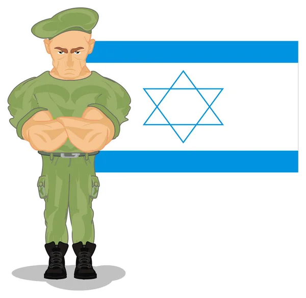 Angry Soldier Stand Israel Flag — Stock Photo, Image