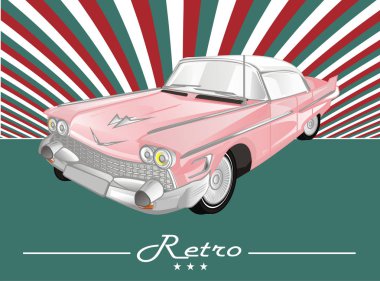 renkli arka plan üzerinde pembe retro araba