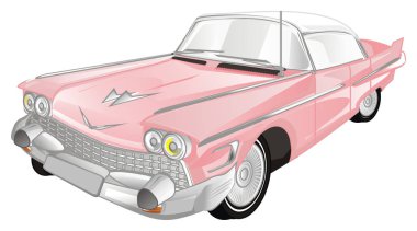 Beyaz bir arka plan üzerinde pembe retro araba durmak