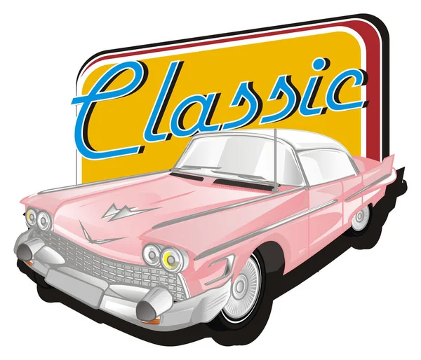 Pink Classic Car Yellow Banner Her Name — Stock Photo, Image