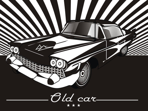 black and white old car on black and white background