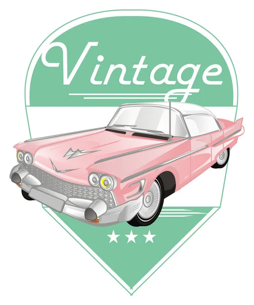 Розовый Винтажный Автомобиль Цветном Баннере Словом — стоковое фото
