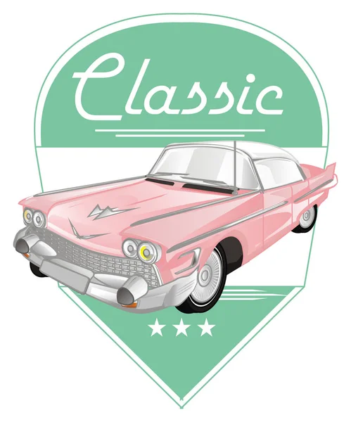 Ροζ Κλασικό Αυτοκίνητο Στο Χρωματιστό Banner Word — Φωτογραφία Αρχείου