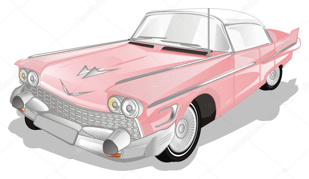 pink retro car with gray shadow